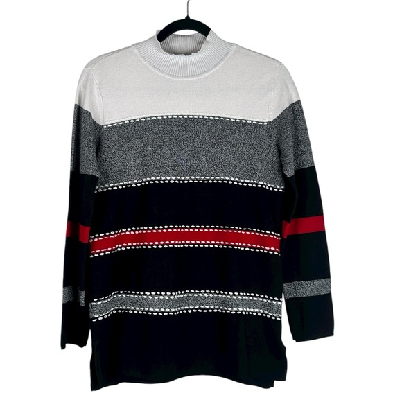 Emma & James Gray Black White Mockneck Knit Fall Winter Sweater Size Small - Picture 1 of 5